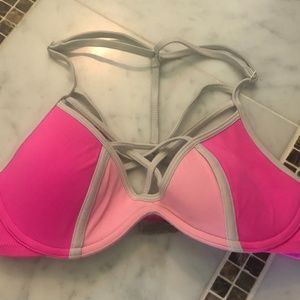 Pink and white bikini top